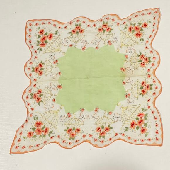 Vintage Linen Floral Hankie Handkerchief Bandanna 12” Wide Hanky - Picture 1 of 5